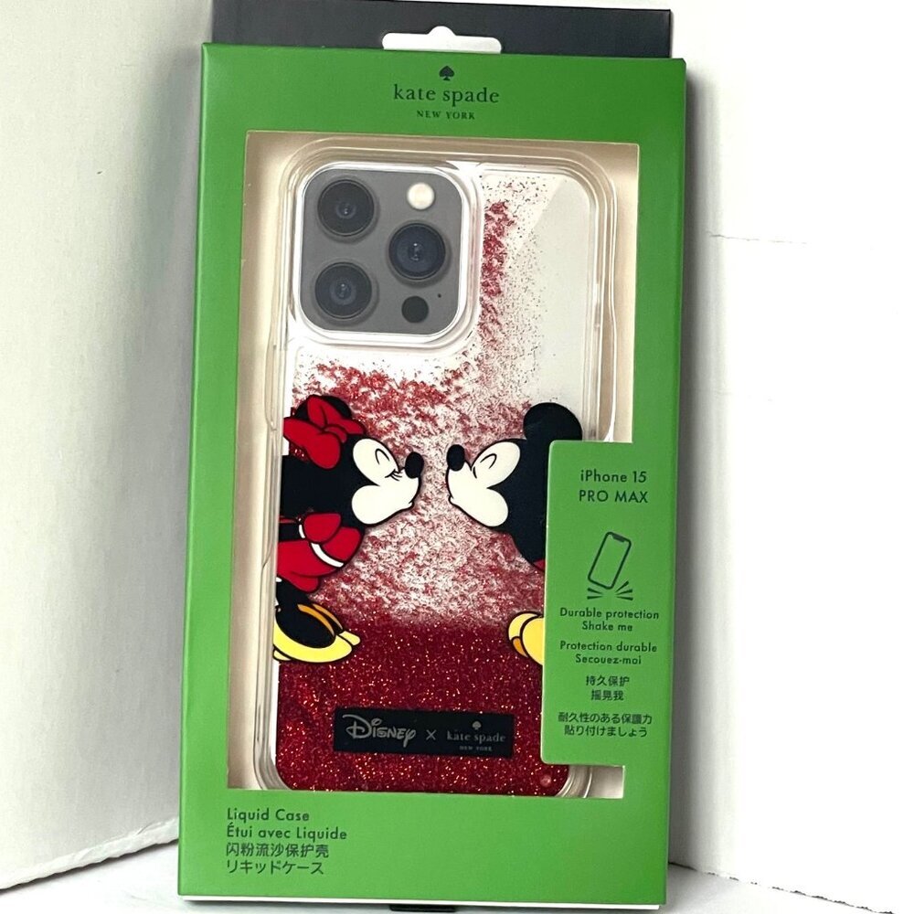 COPY - Kate Spade Disney 15 PRO MAX Case Minnie Mickey Liquid Red Glitter 6.7 B…